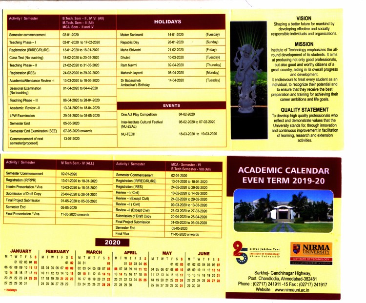 Academic Calendar Even Term 2019-20